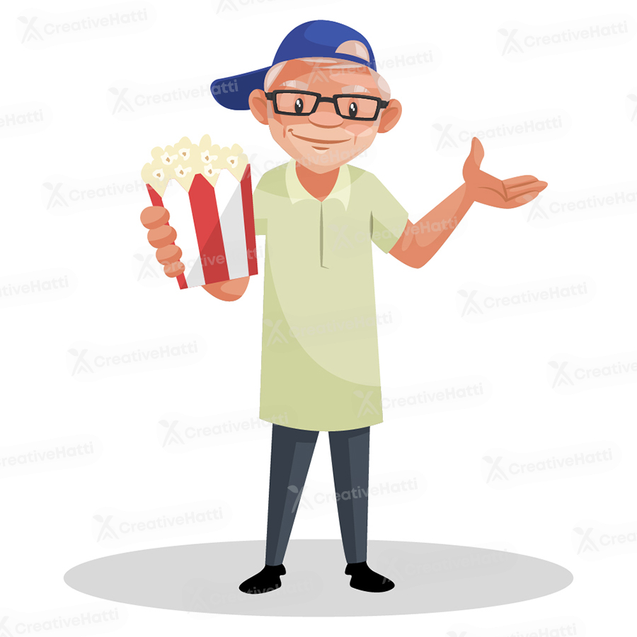 Movie director is holding a popcorn box in hand Movie director is holding a popcorn box in hand