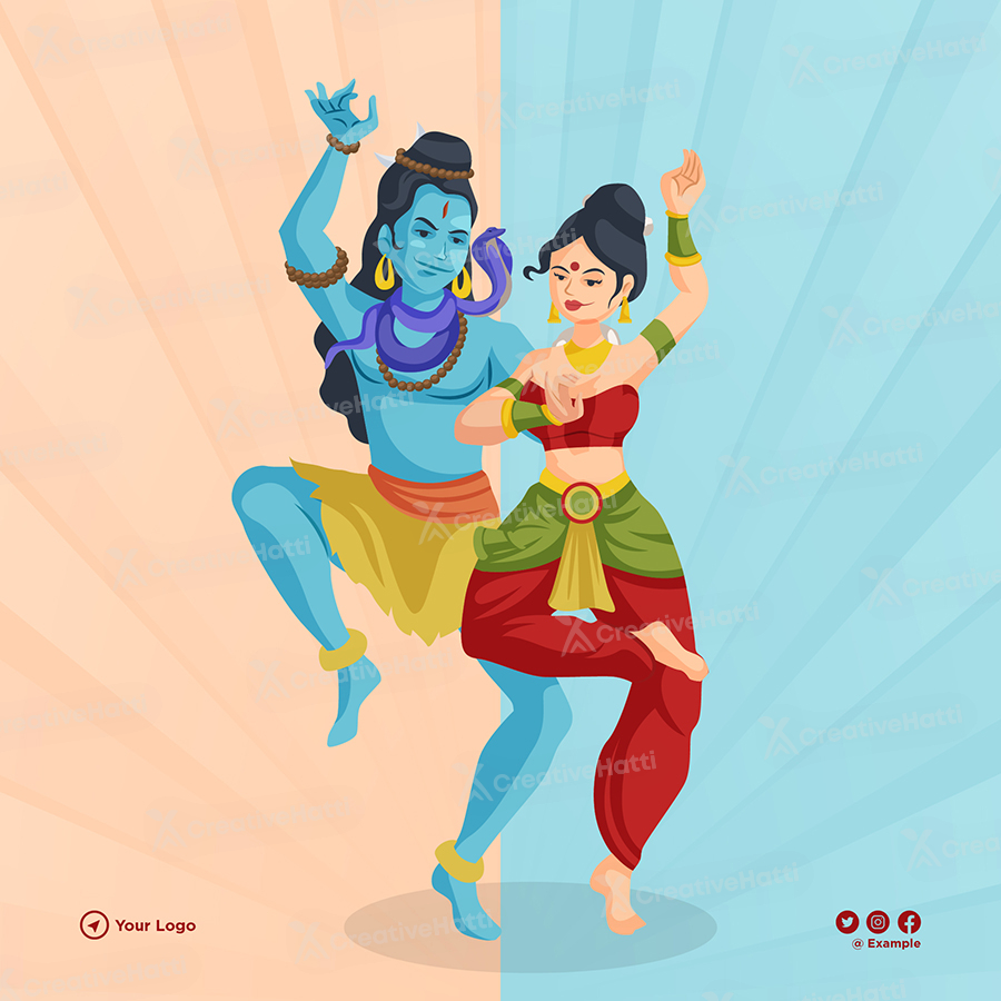 Lord shiva and goddess parvati dancing banner template