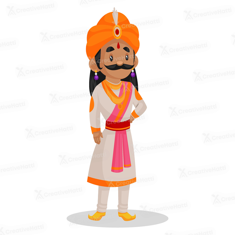 Samrat ashok is standing with a hand on waist
