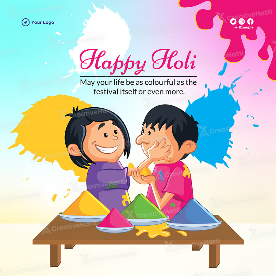 Happy holi festival on flat banner template Happy holi festival on flat banner template