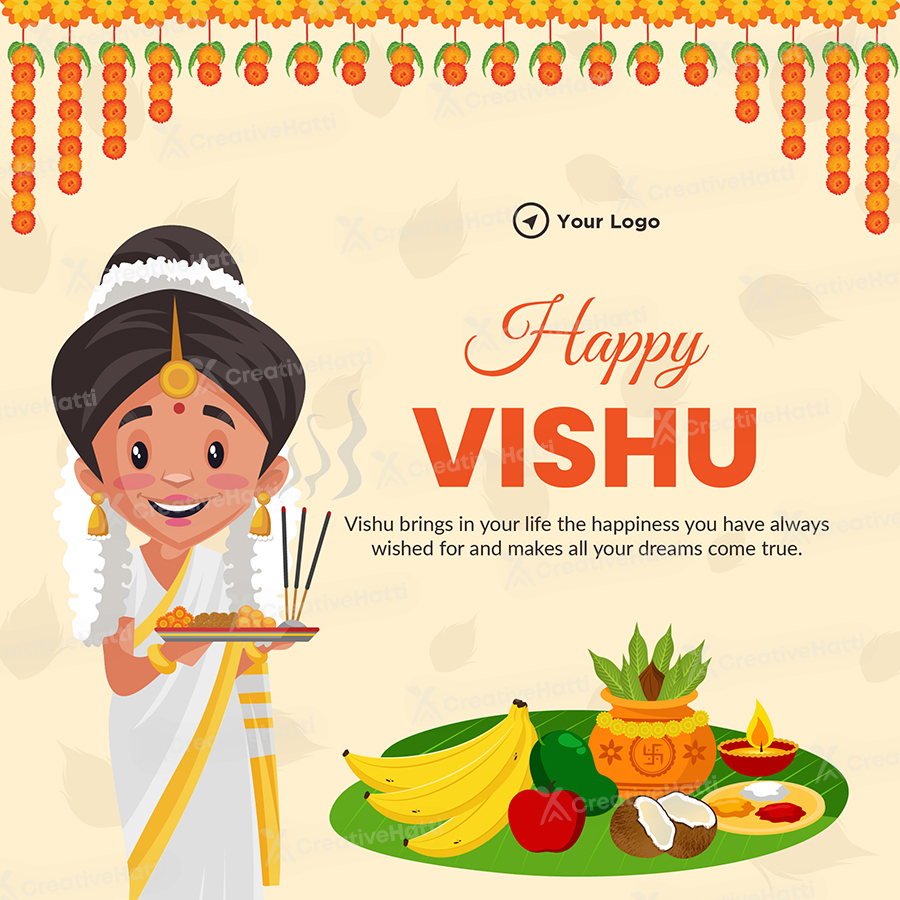 Happy vishu indian festival with banner template