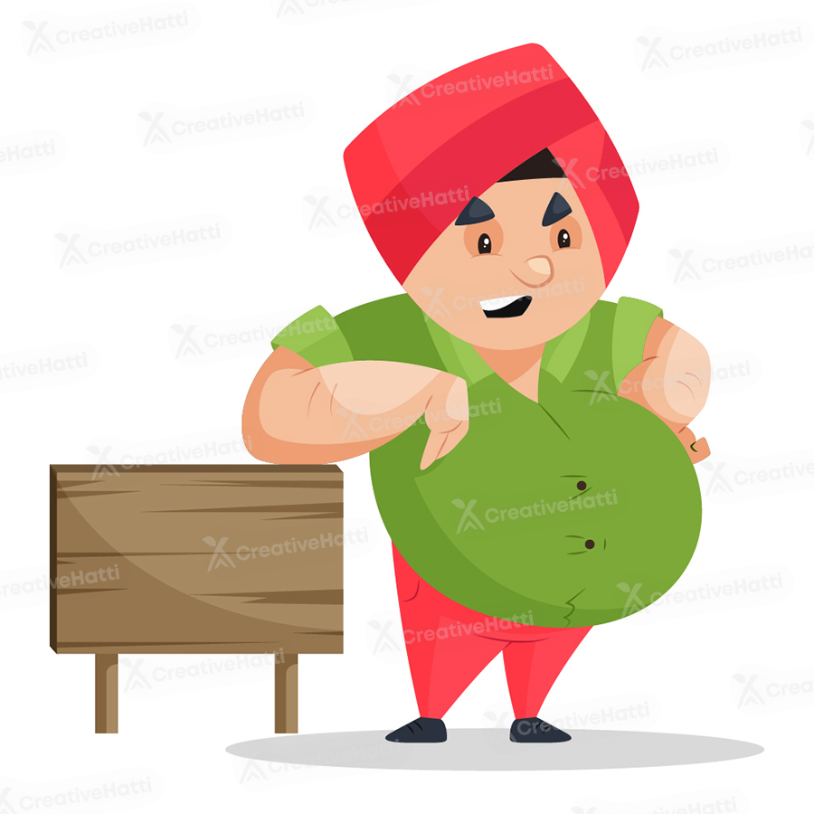 Indian punjabi man is standing with wooden board