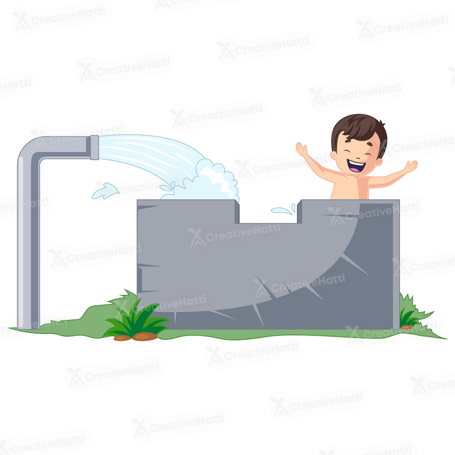 Punjabi boy is happy and taking bath in the tubewell