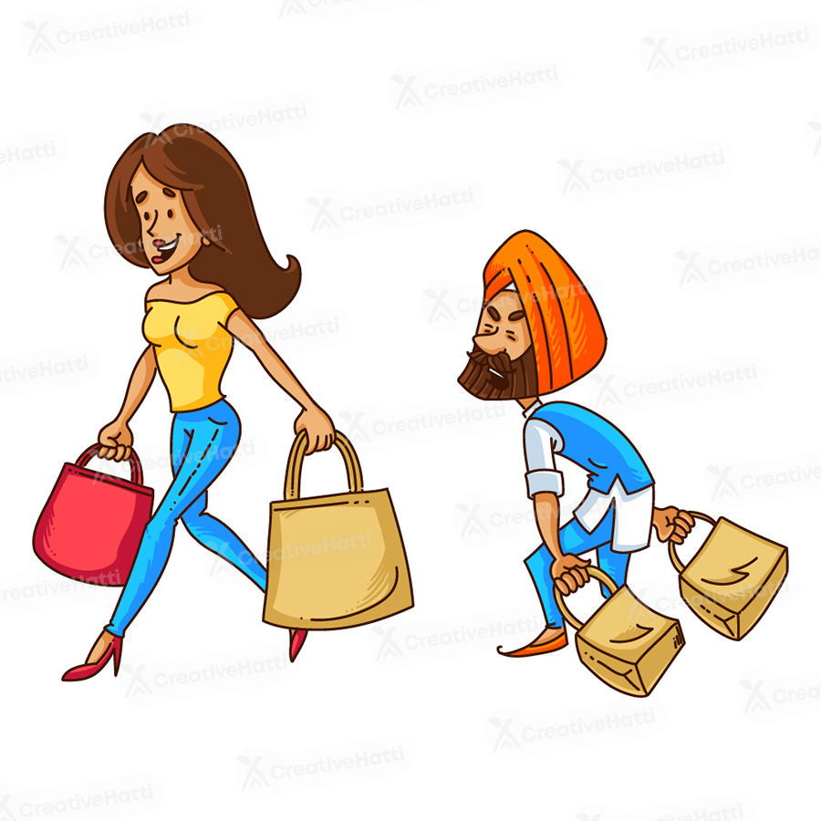 Punjabi couple is holding shopping bags