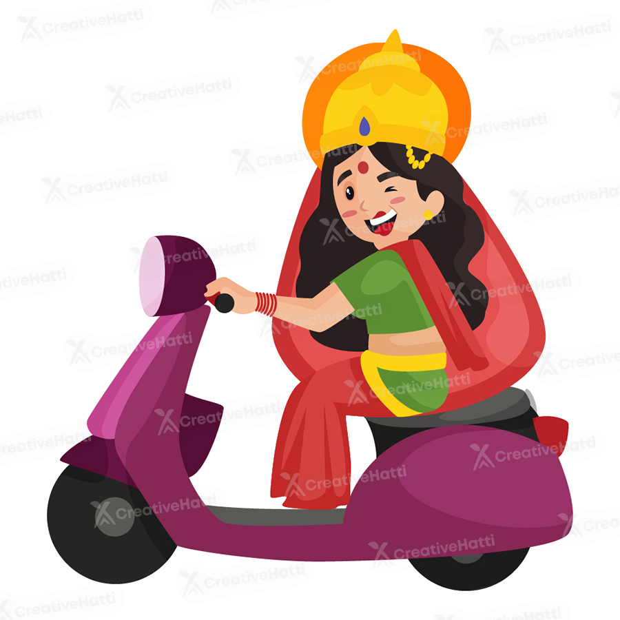 Goddess Lakshmi is riding the scooter Goddess Lakshmi is riding the scooter
