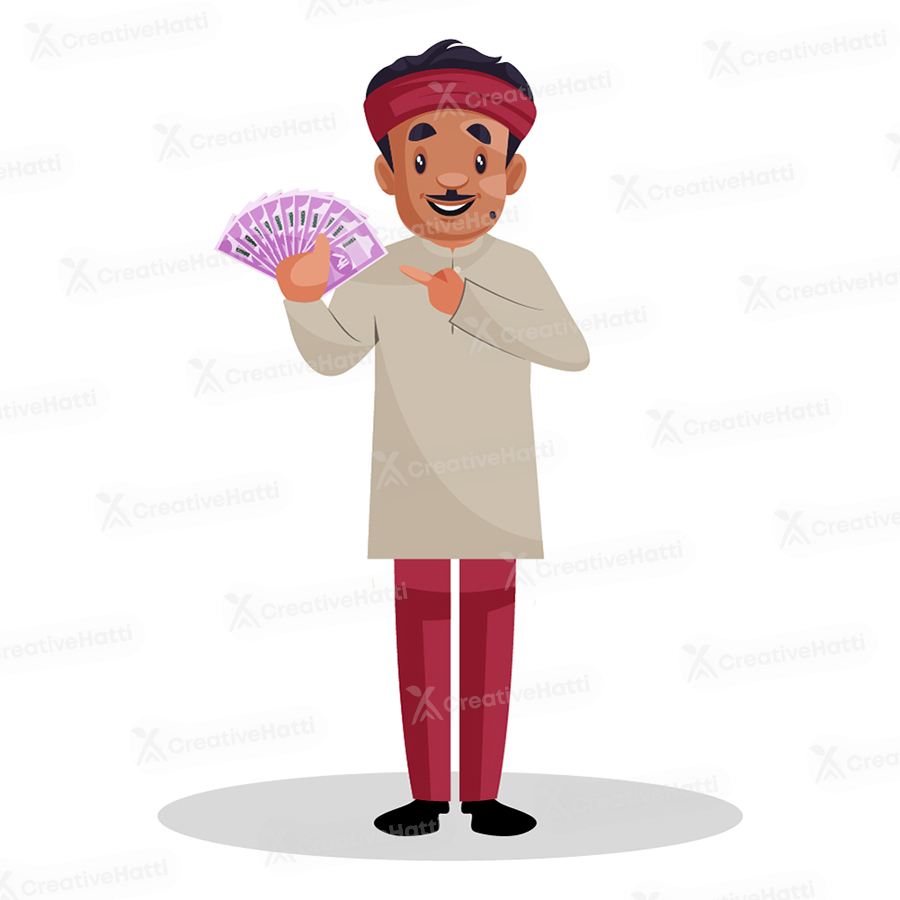 Indian man is holding Indian money in hand