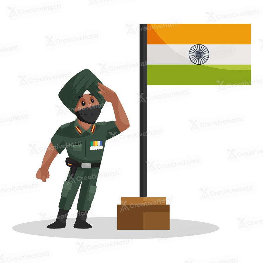 Punjabi soldier is giving a salute to the Indian flag Punjabi soldier is giving a salute to the Indian flag