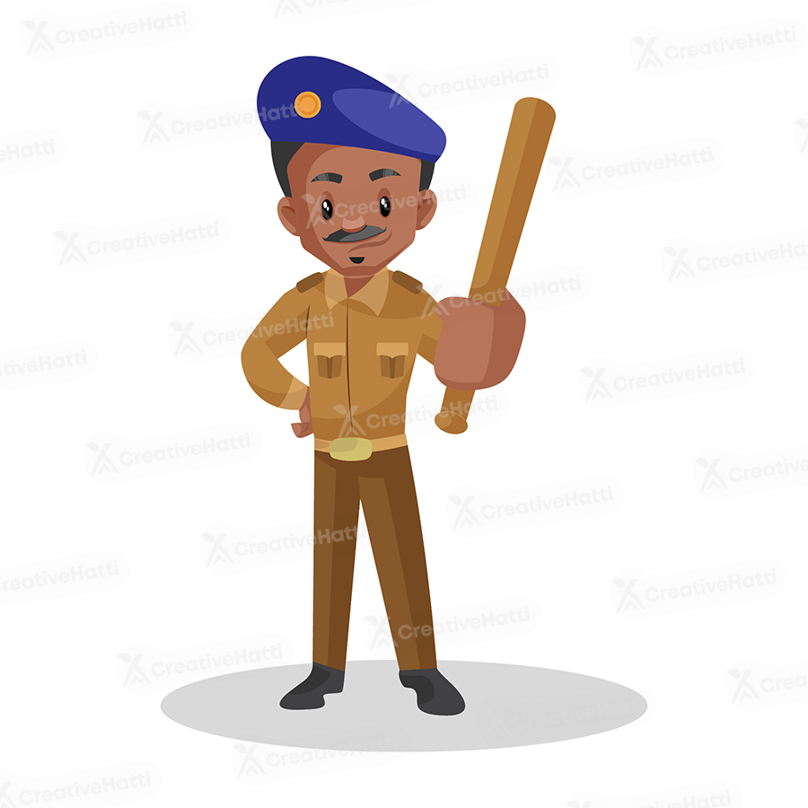Indian policeman is showing a baton Indian policeman is showing a baton