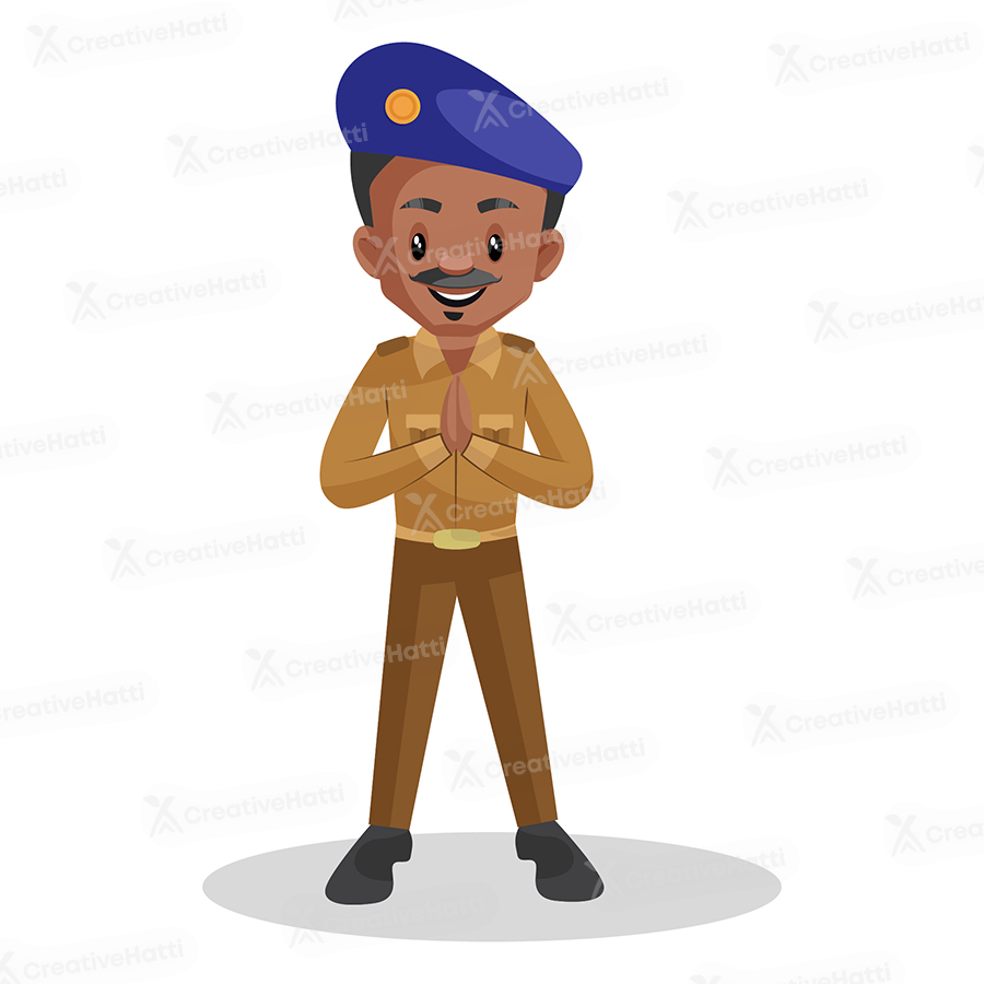 Indian policeman is standing with greet hands Indian policeman is standing with greet hands