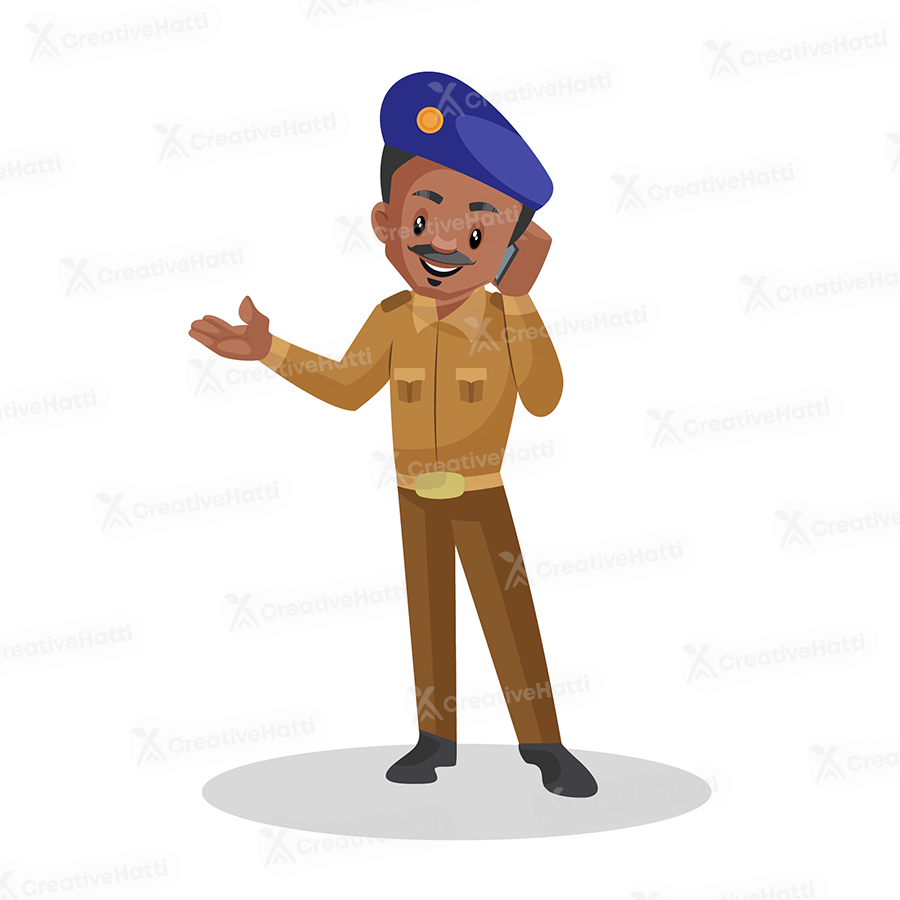 Indian policeman is talking on mobile phone Indian policeman is talking on mobile phone