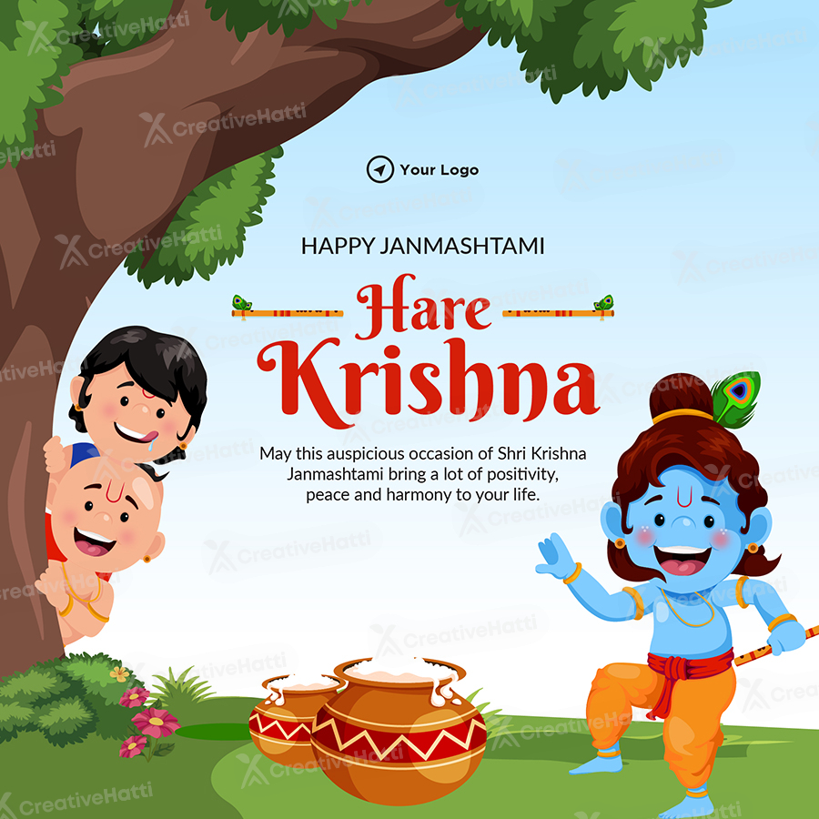 Banner template of a happy janmashtami hare krishna Banner template of a happy janmashtami hare krishna