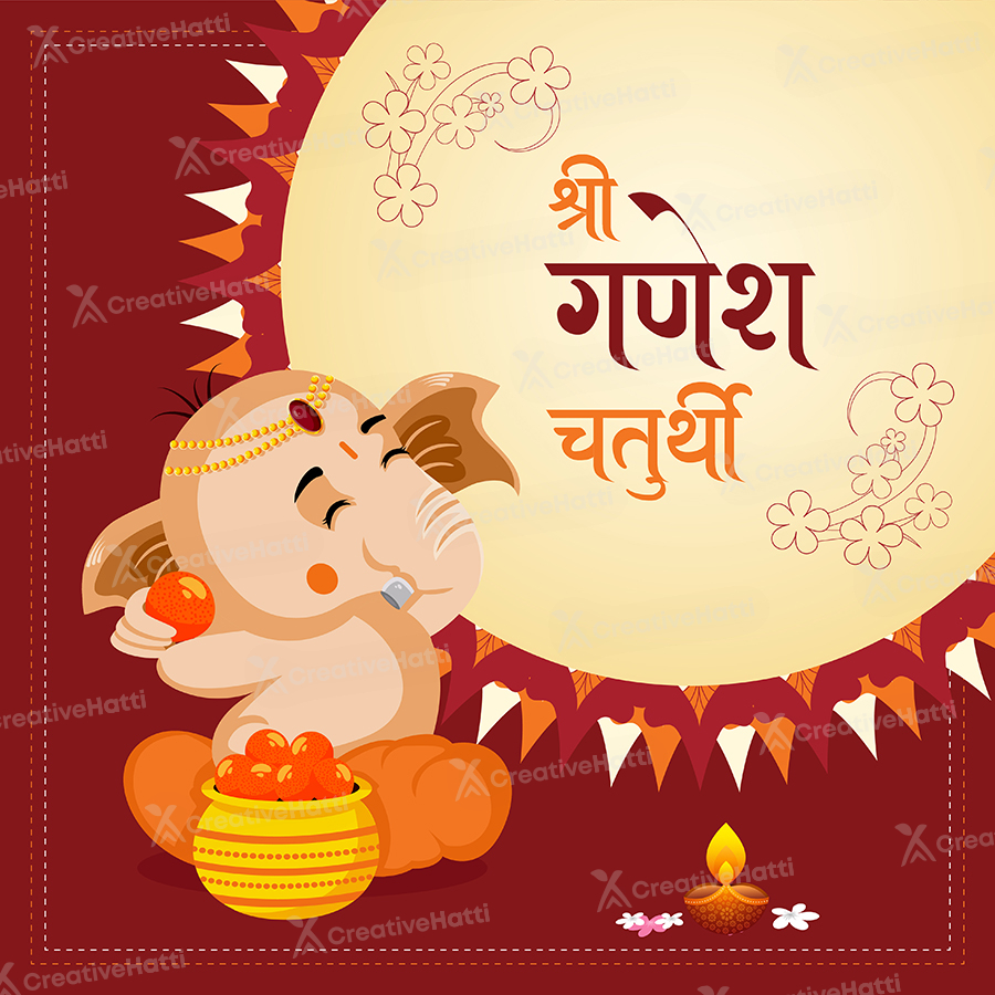 Template banner of shree ganesh chaturthi with hindi text Template banner of shree ganesh chaturthi with hindi text