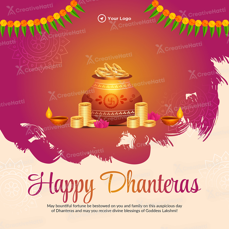 Banner template with happy dhanteras wishes