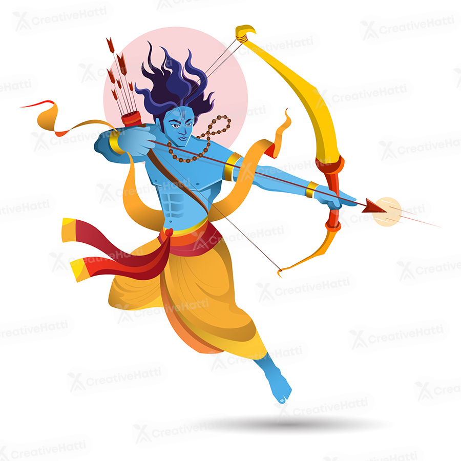 Illustration of lord rama with bow and arrow