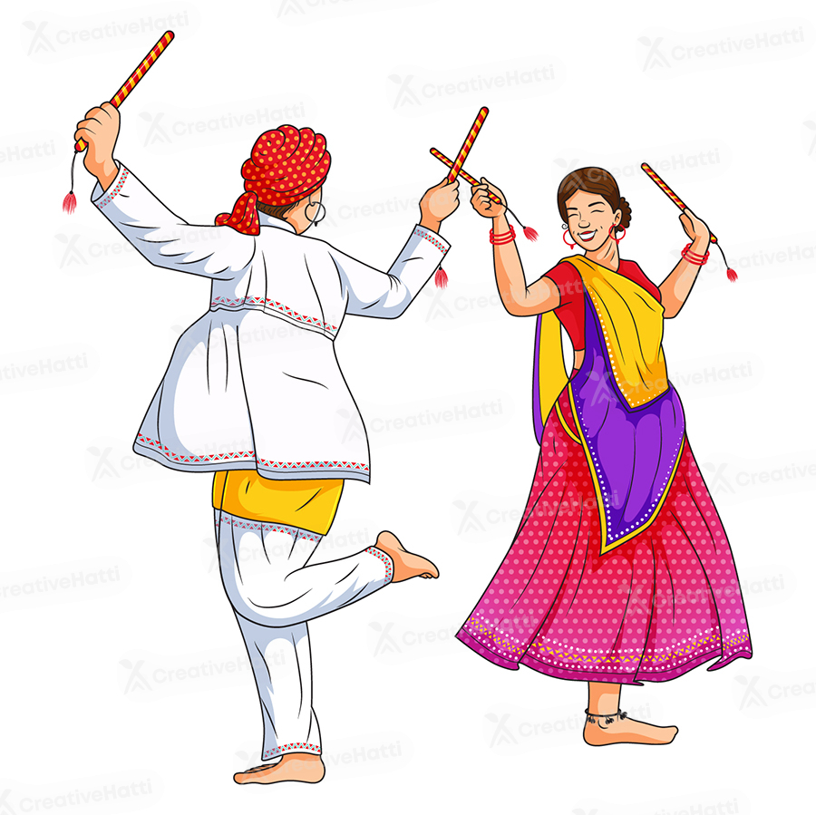 Illustration of man and woman doing garba dance