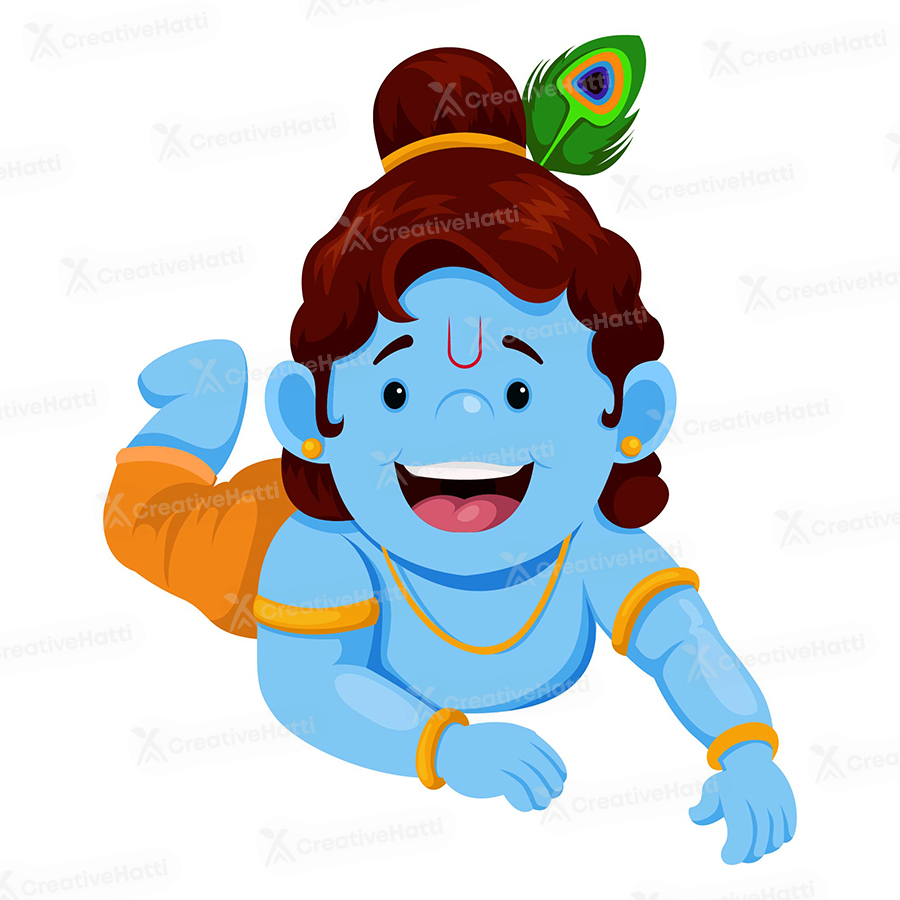 Lord krishna is happy and lying down on floor